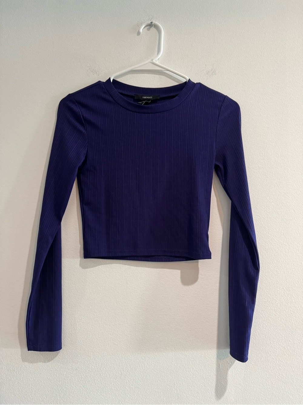 Forever 21 Purple Ribbed Long Sleeve Crop Top Size Small